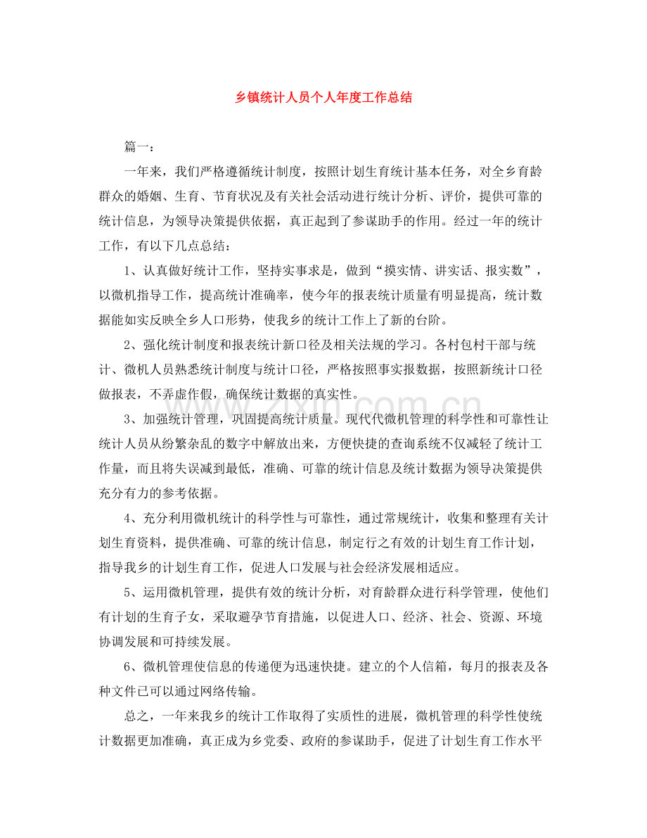 乡镇统计人员个人年度工作总结.docx_第1页