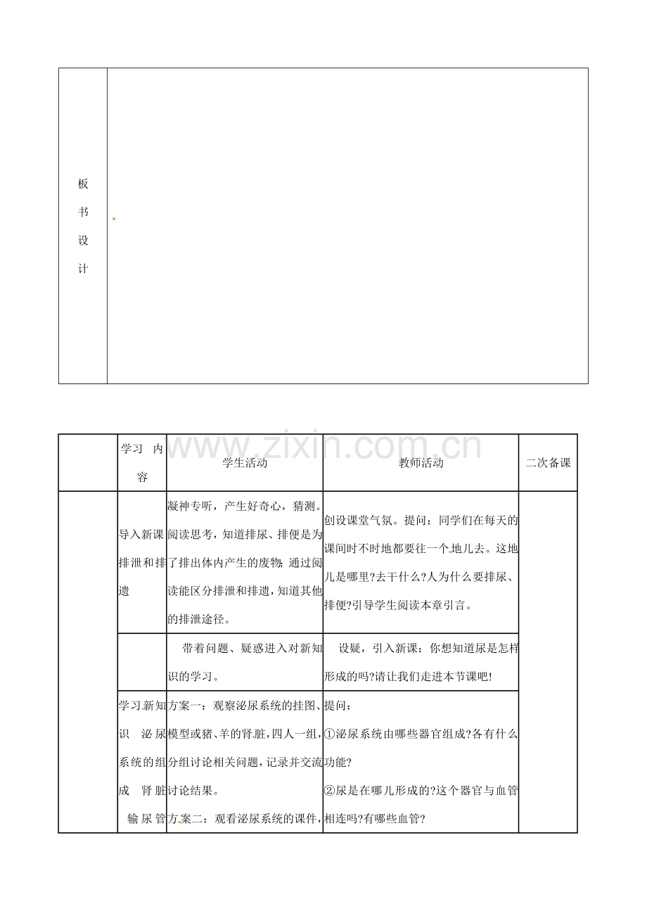 山东省临沭县第三初级中学七年级生物下册《4.5.1尿的形成和排出》教案 新人教版.doc_第2页