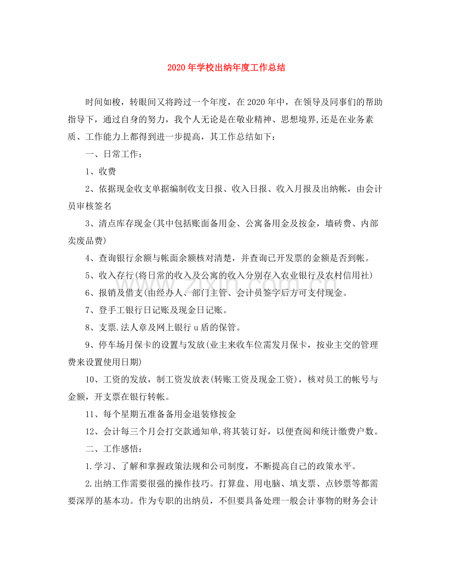 2020年学校出纳年度工作总结.docx_第1页