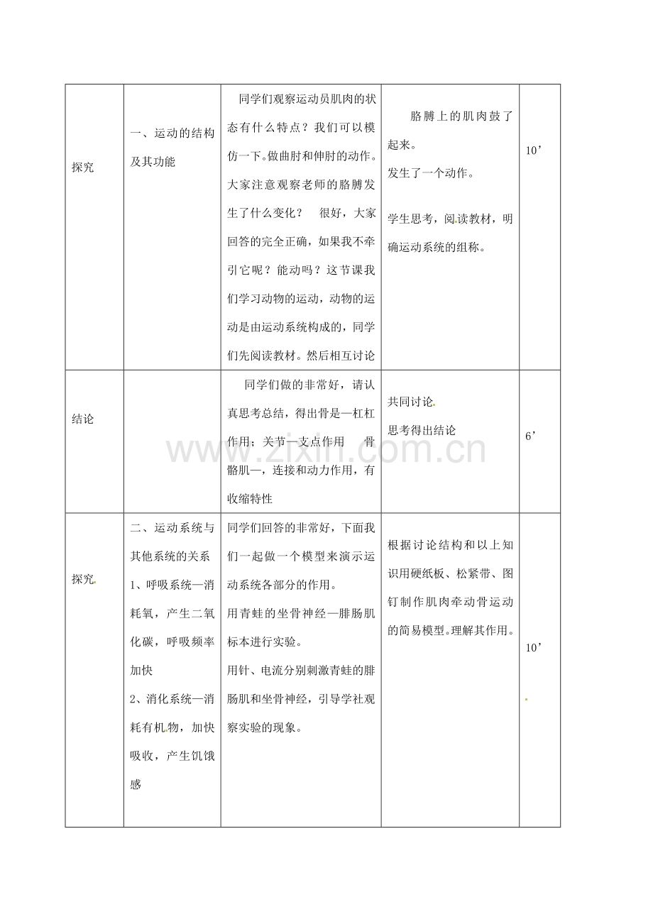 八年级生物上册 第五单元 第二章《动物的运动和行为》第一节《动物的运动》教案 新人教版.doc_第3页