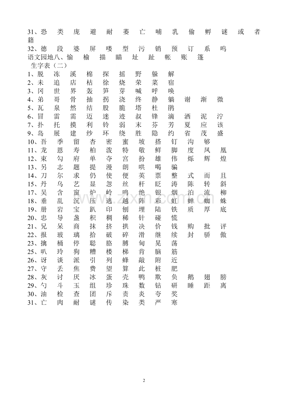 人教版小学二年级语文下册生字表.doc_第2页