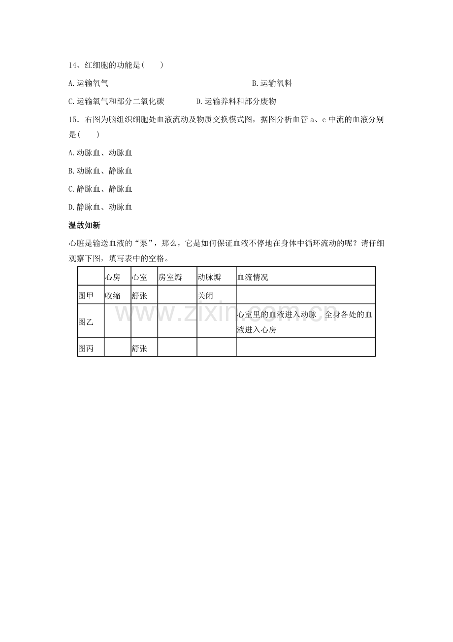 山东省龙口市诸由观镇诸由中学七年级生物下册 第四章《人体内物质的运输》物质运输的管道复习教案 新人教版.doc_第3页