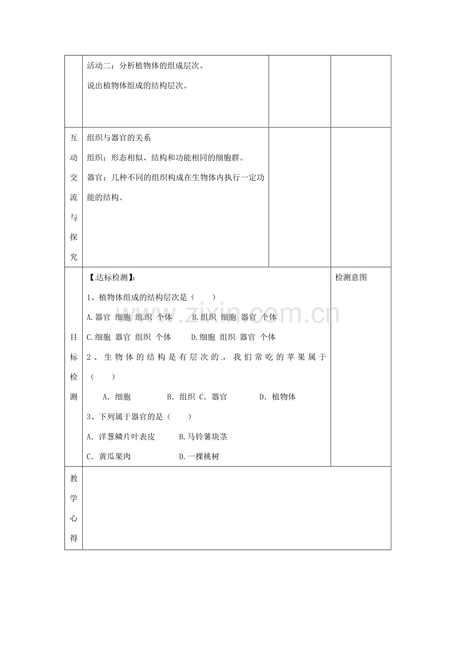 江苏省连云港东海县平明镇中学七年级生物下册 9.1 植物体的组成教案2 苏科版.doc_第2页