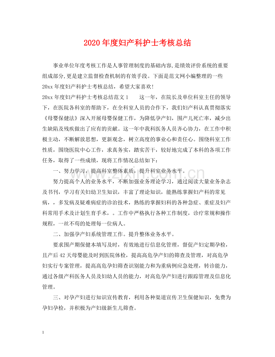 2020年度妇产科护士考核总结.docx_第1页