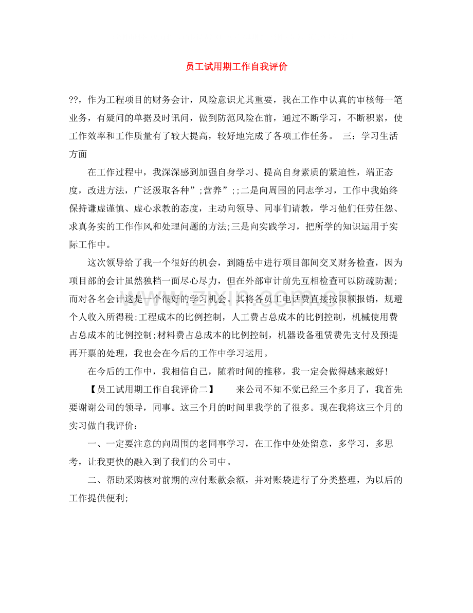 员工试用期工作自我评价.docx_第1页