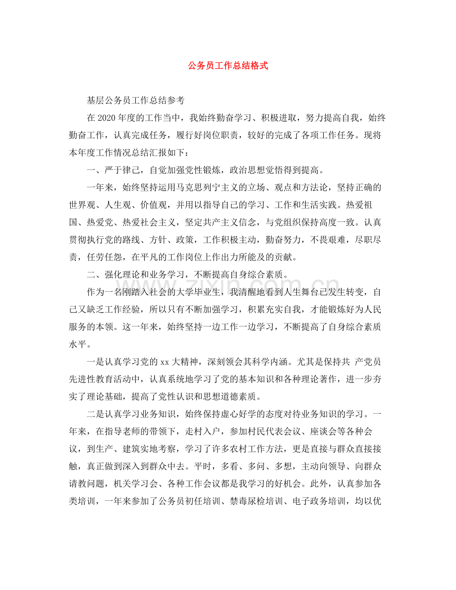 公务员工作总结格式.docx_第1页