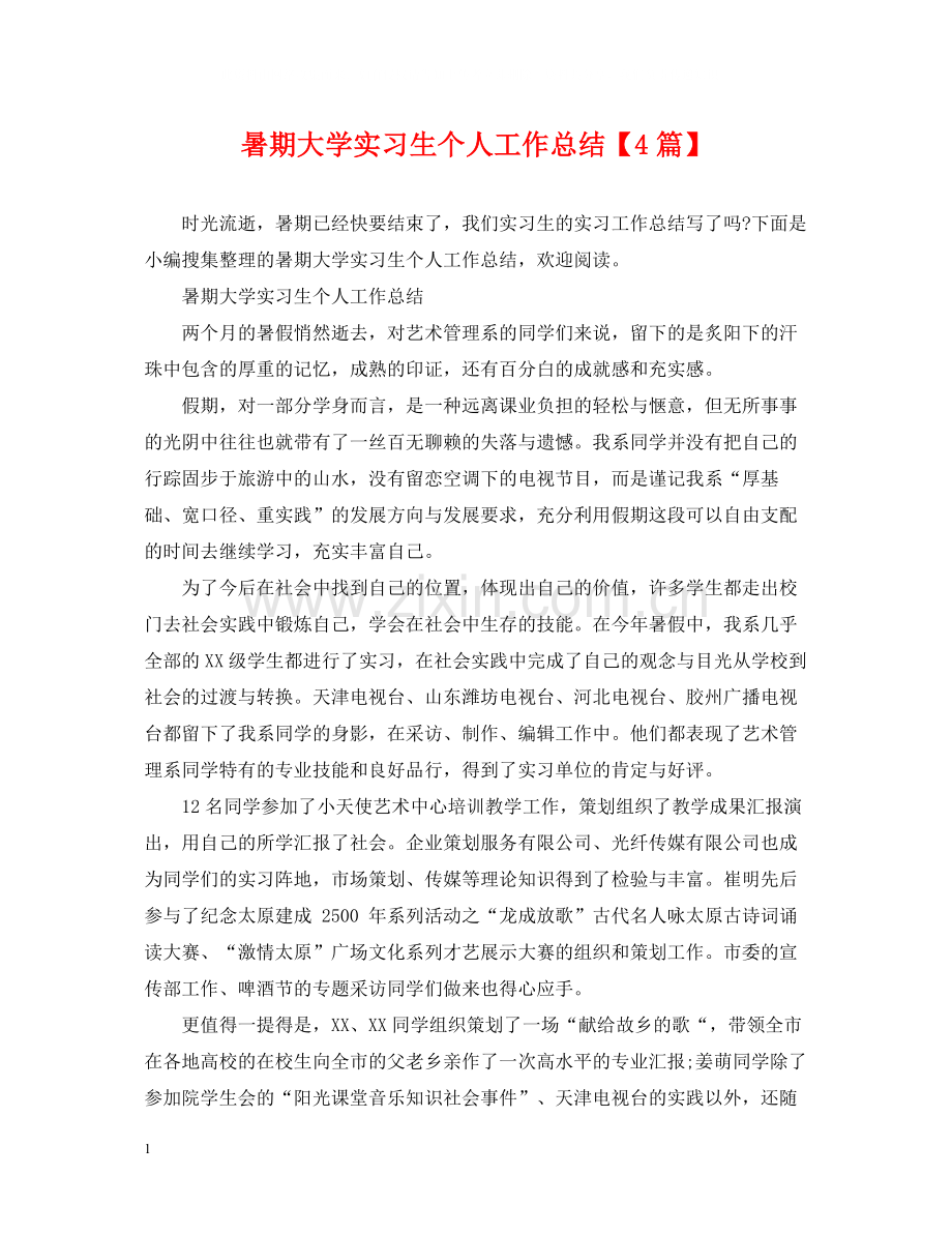 暑期大学实习生个人工作总结【4篇】.docx_第1页