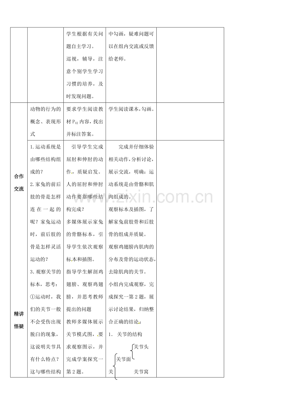 山东省宁阳县第二十五中学八年级生物上册《第五单元 第二章 第一节 动物的运动》教案 （新版）新人教版.doc_第2页