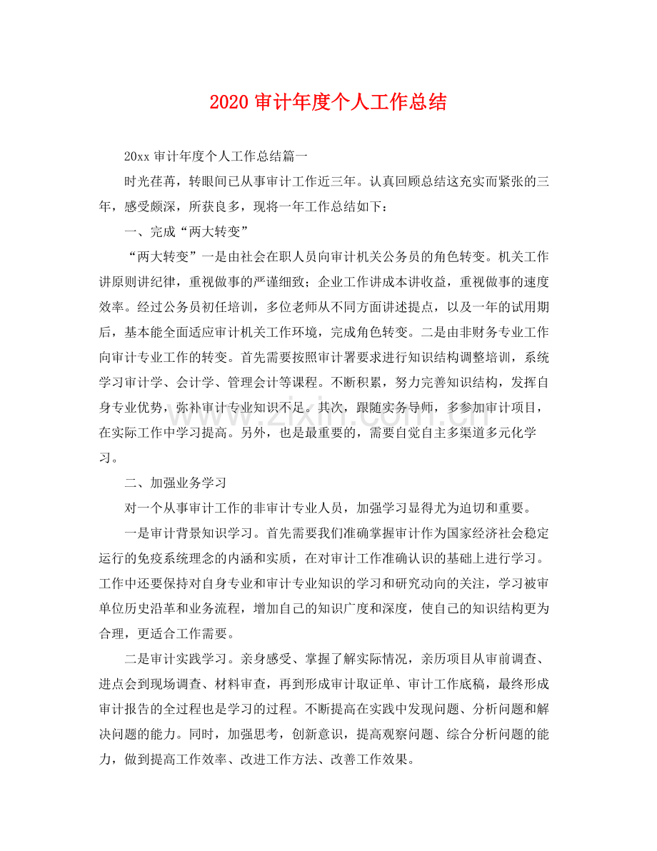 审计年度个人工作总结 .docx_第1页