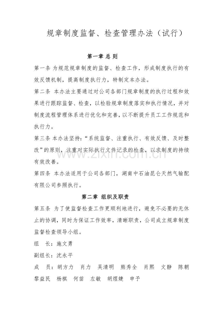 规章制度监督、检查管理办法(试行).doc_第1页