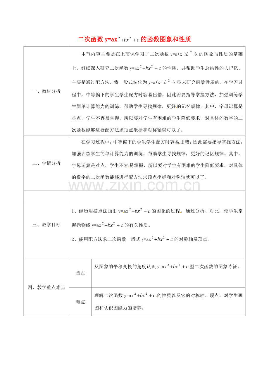 陕西省安康市石泉县池河镇九年级数学上册 22.1.4 二次函数yax2bx2c的图象和性质教案3 （新版）新人教版-（新版）新人教版初中九年级上册数学教案.doc_第1页