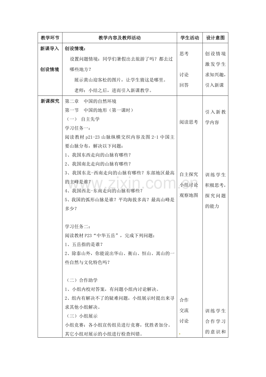 小学教学研究室八年级地理上册 2.1 中国的地形教案4 （新版）湘教版-（新版）湘教版初中八年级上册地理教案.doc_第2页