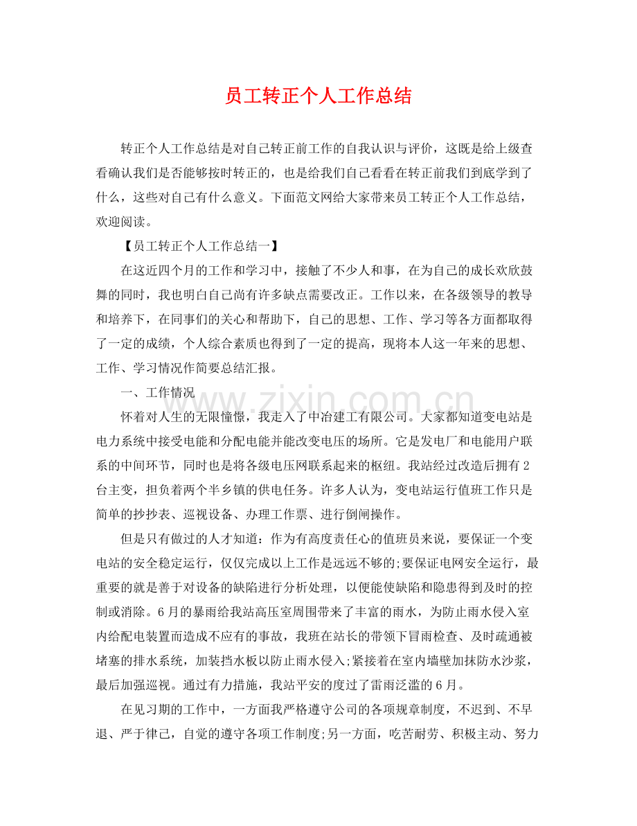 员工转正个人工作总结 .docx_第1页