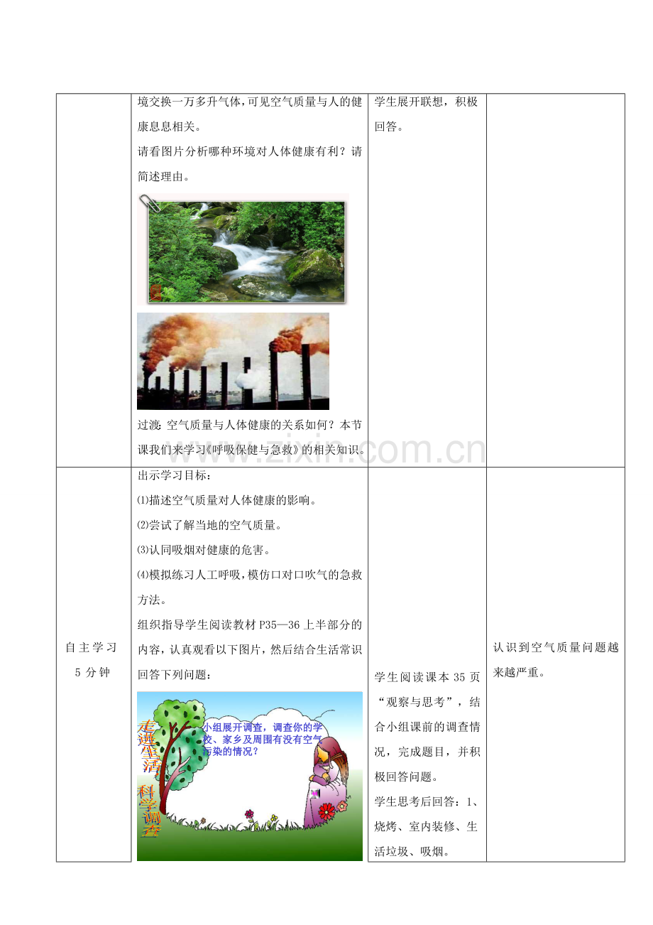 春季七年级生物下册 3.2.3 呼吸保健与急救教案 （新版）济南版-（新版）济南版初中七年级下册生物教案.doc_第2页