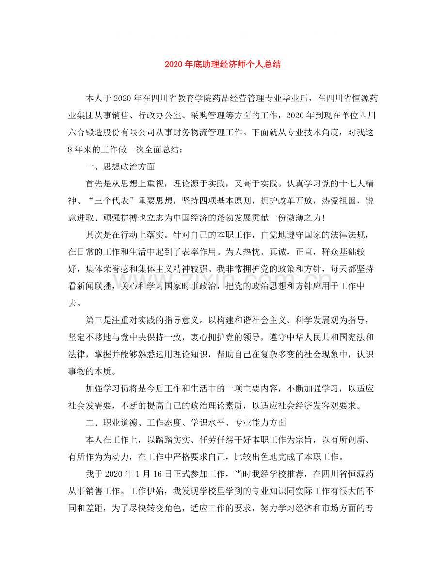 2020年底助理经济师个人总结.docx_第1页