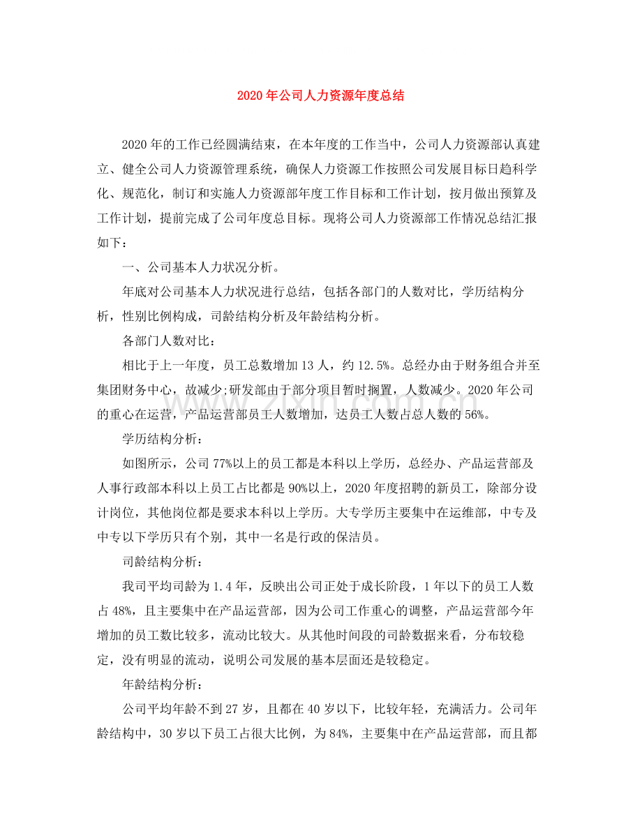 2020年公司人力资源年度总结.docx_第1页