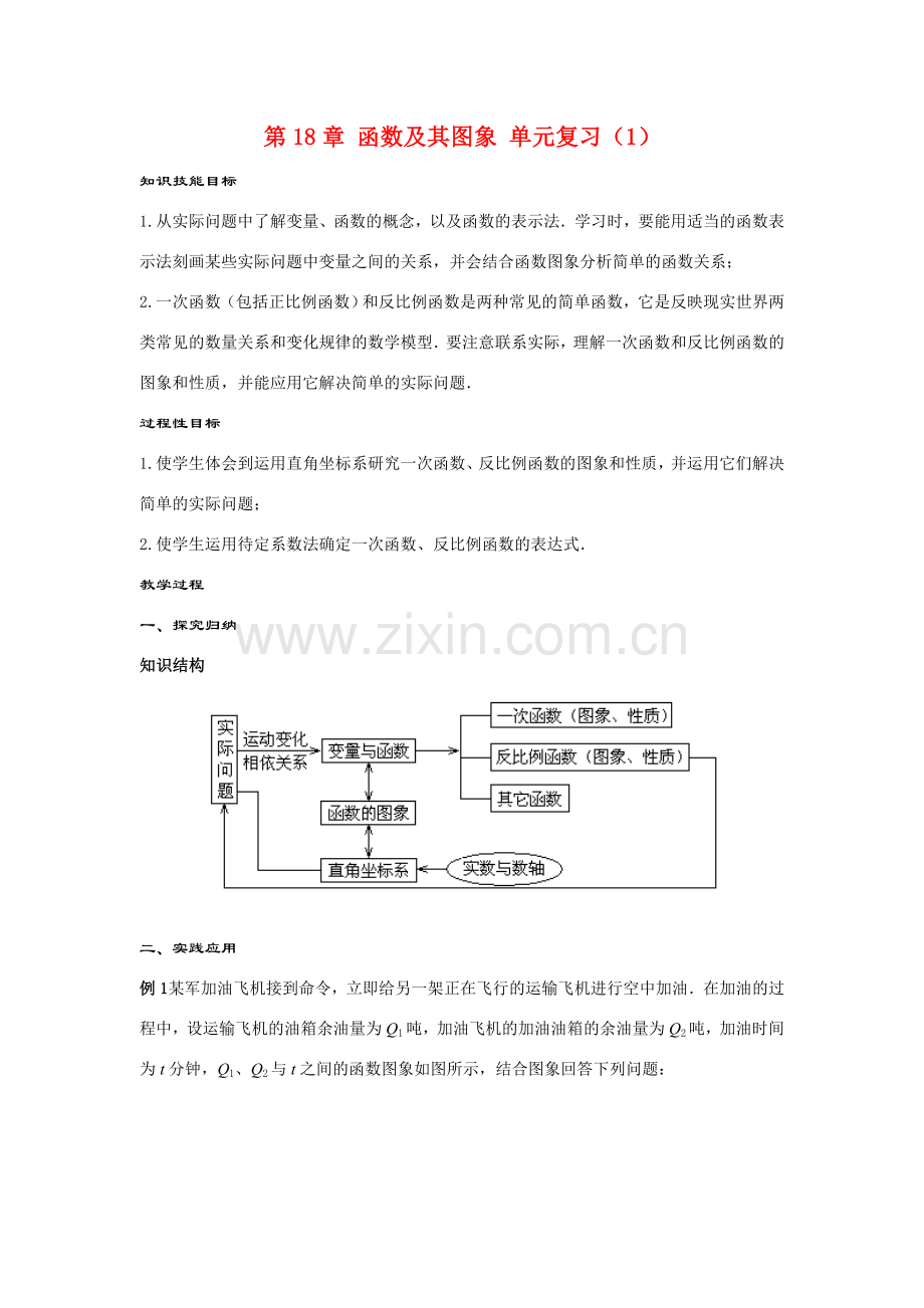 八年级数学下册：第18章函数及其图象单元复习（1）教案（华东师大版）.doc_第1页