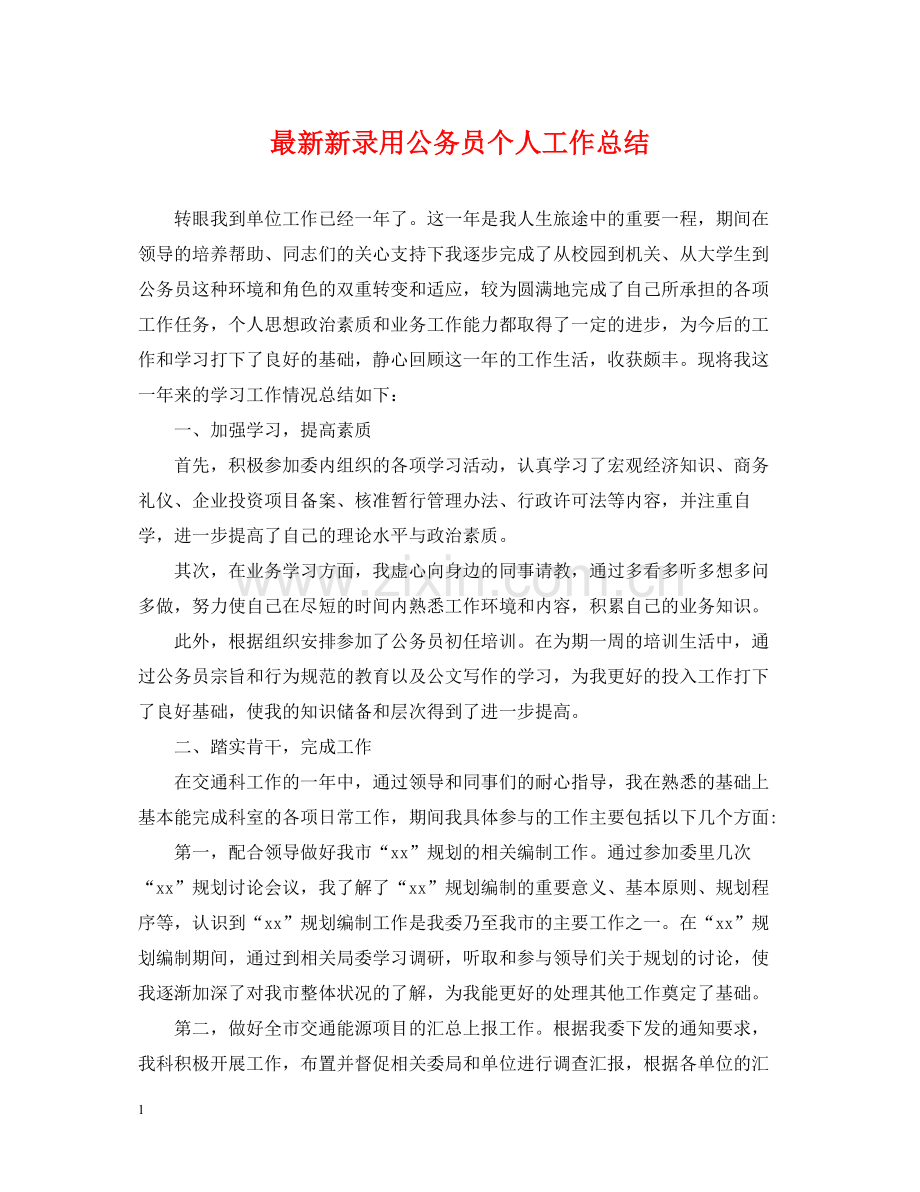 新录用公务员个人工作总结2.docx_第1页