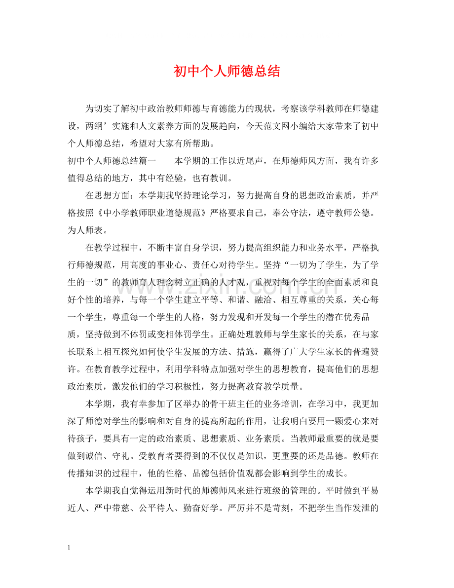 初中个人师德总结.docx_第1页