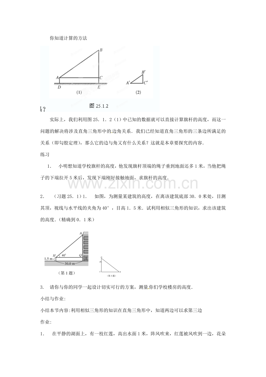 福建省泉州市泉港三川中学九年级数学上册《25.1 测量》教案 华东师大版.doc_第2页