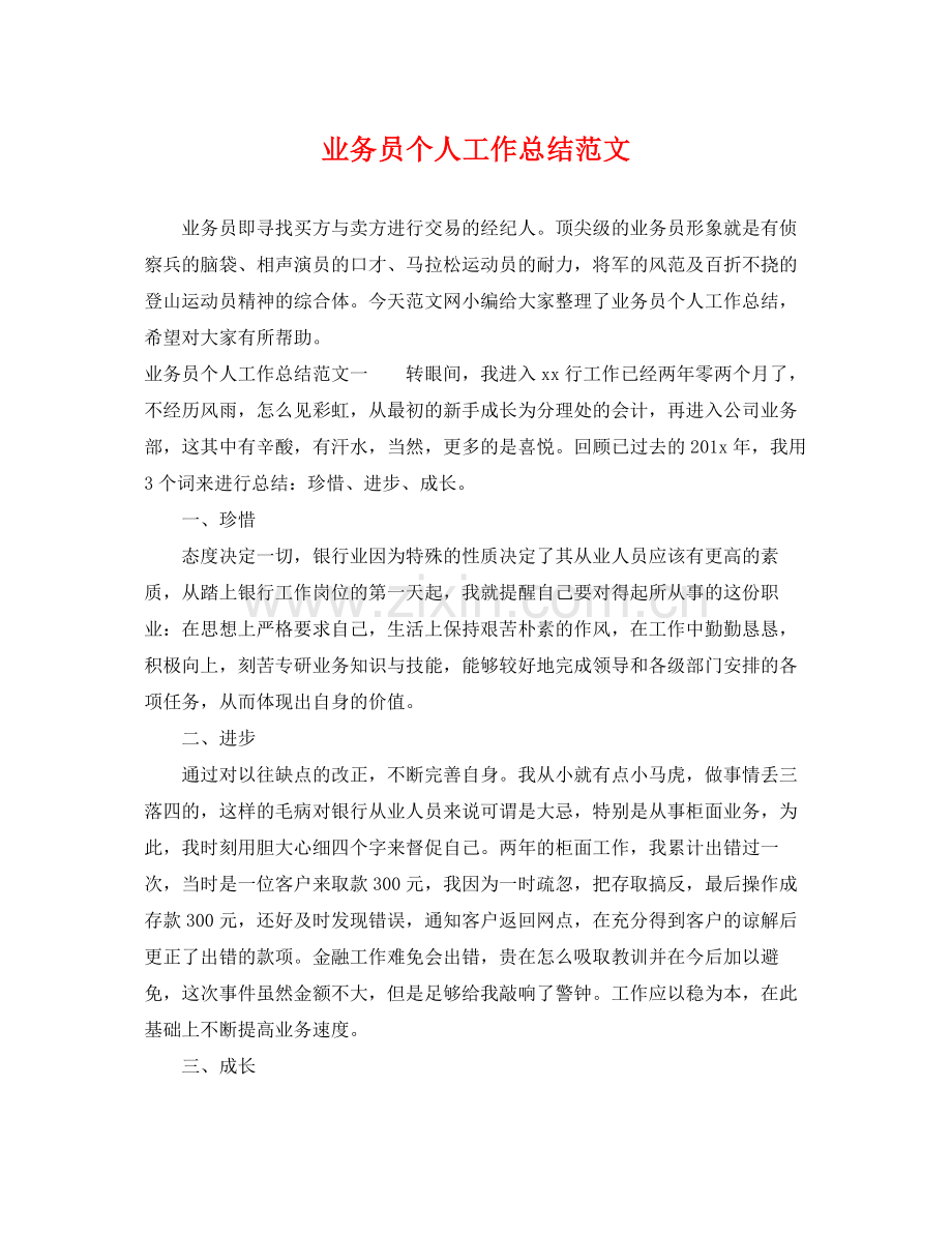 业务员个人工作总结范文 .docx_第1页