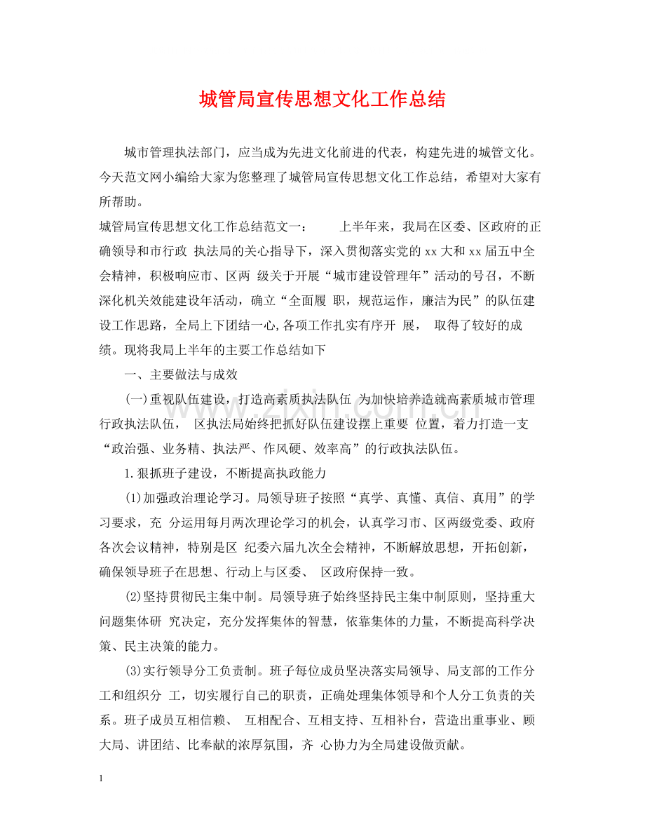 城管局宣传思想文化工作总结.docx_第1页