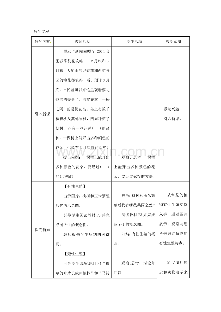 吉林省榆树市八年级生物下册 第七单元 第一章 第一节 植物的生殖教案 （新版）新人教版-（新版）新人教版初中八年级下册生物教案.doc_第3页