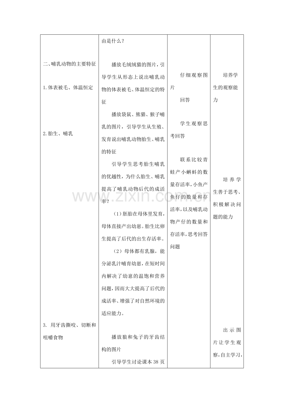 八年级生物上册 5.1.7《哺乳动物》教案3 （新版）新人教版-（新版）新人教版初中八年级上册生物教案.doc_第2页