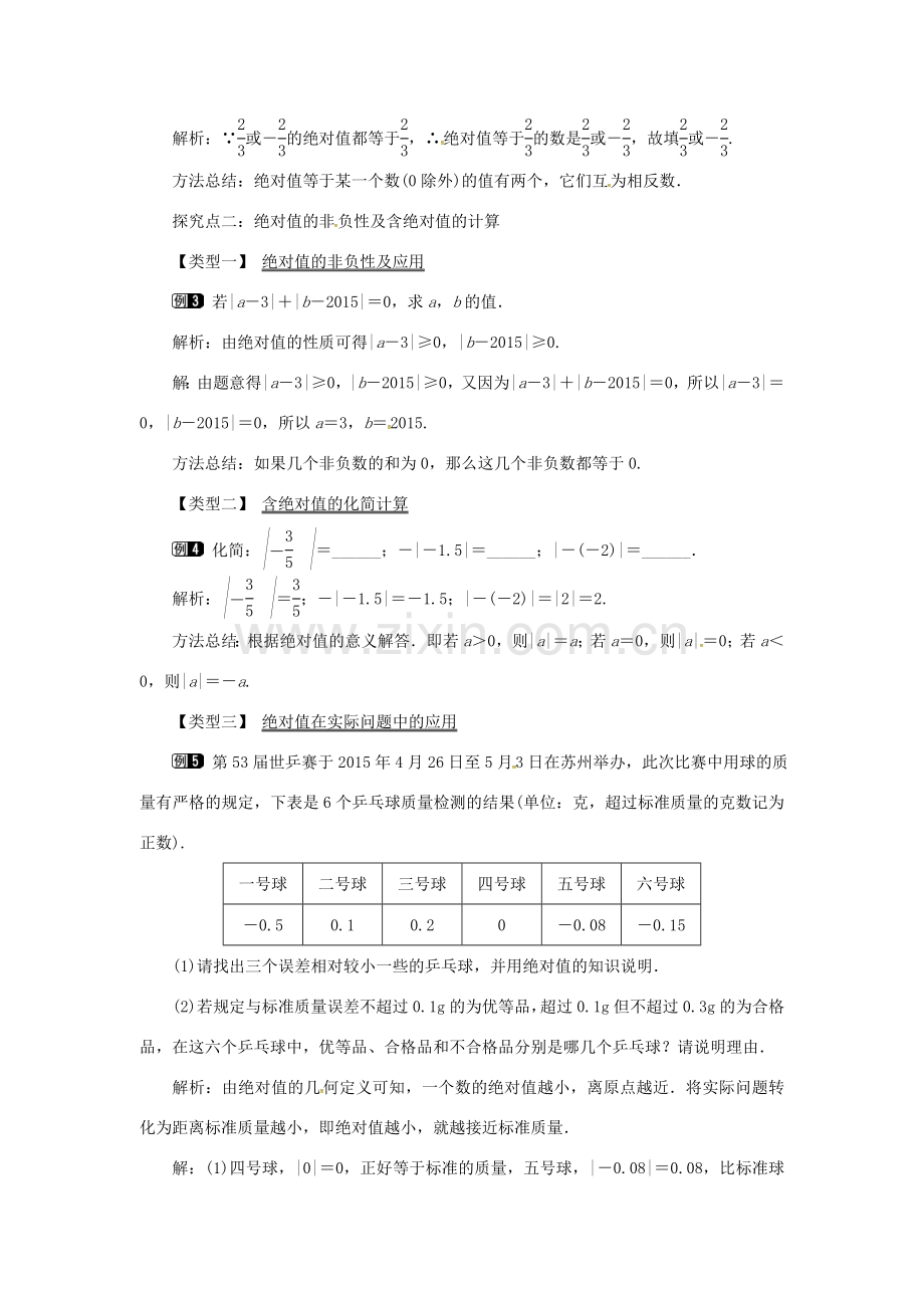 秋七年级数学上册 第1章 有理数 1.2 数轴、相反数和绝对值 第3课时 绝对值教案1 （新版）沪科版-（新版）沪科版初中七年级上册数学教案.doc_第2页