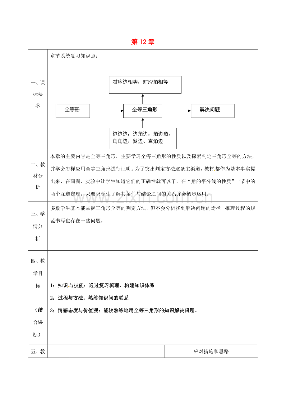 陕西省石泉县八年级数学上册 12 全等三角形集体备课教案 （新版）新人教版-（新版）新人教版初中八年级上册数学教案.doc_第1页