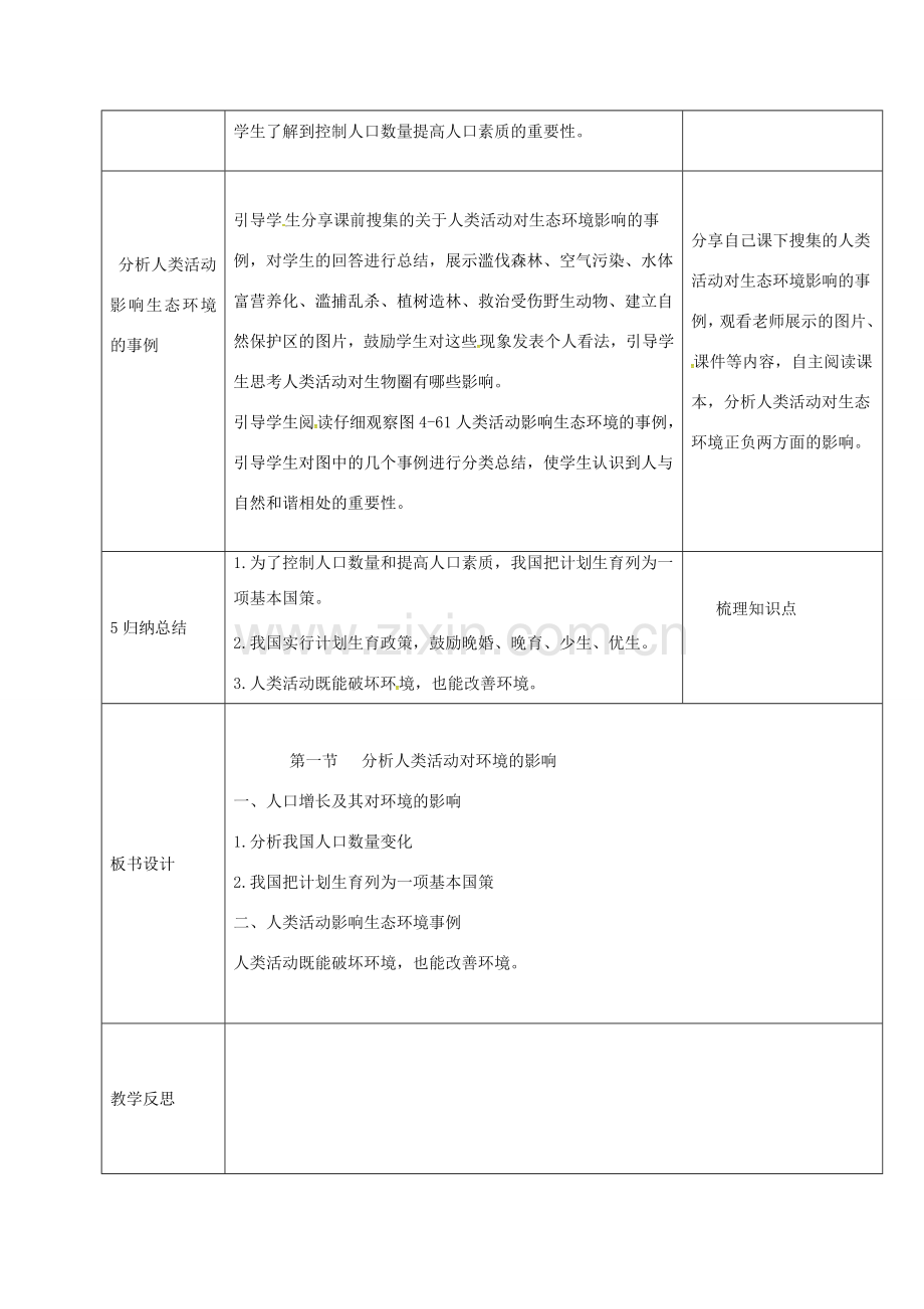 黑龙江省鸡西市七年级生物下册 4.7.1 分析人类活动对生态环境的影响教案 （新版）新人教版-（新版）新人教版初中七年级下册生物教案.doc_第2页