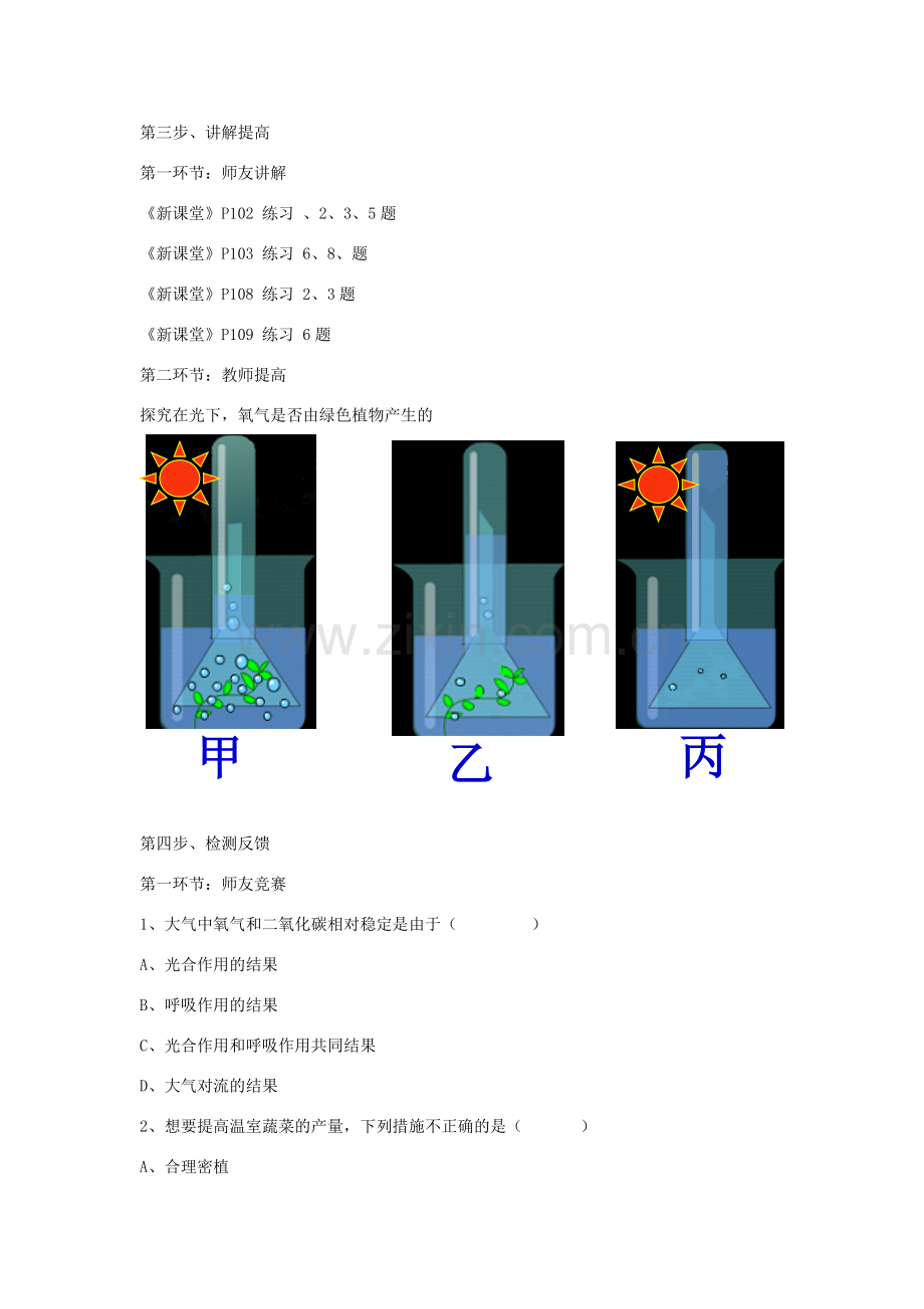 七年级生物上册 3.5.1 光合作用吸收氧气产生二氧化碳复习教案 （新版）新人教版-（新版）新人教版初中七年级上册生物教案.doc_第3页