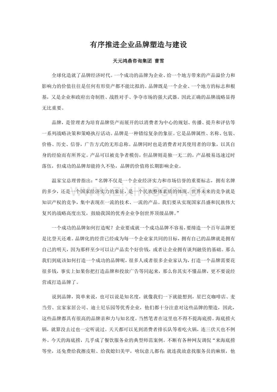 有序推进企业品牌塑造与建设.doc_第1页