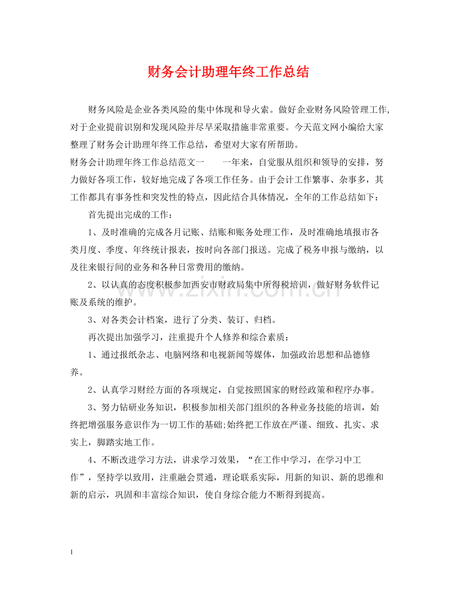 财务会计助理年终工作总结.docx_第1页