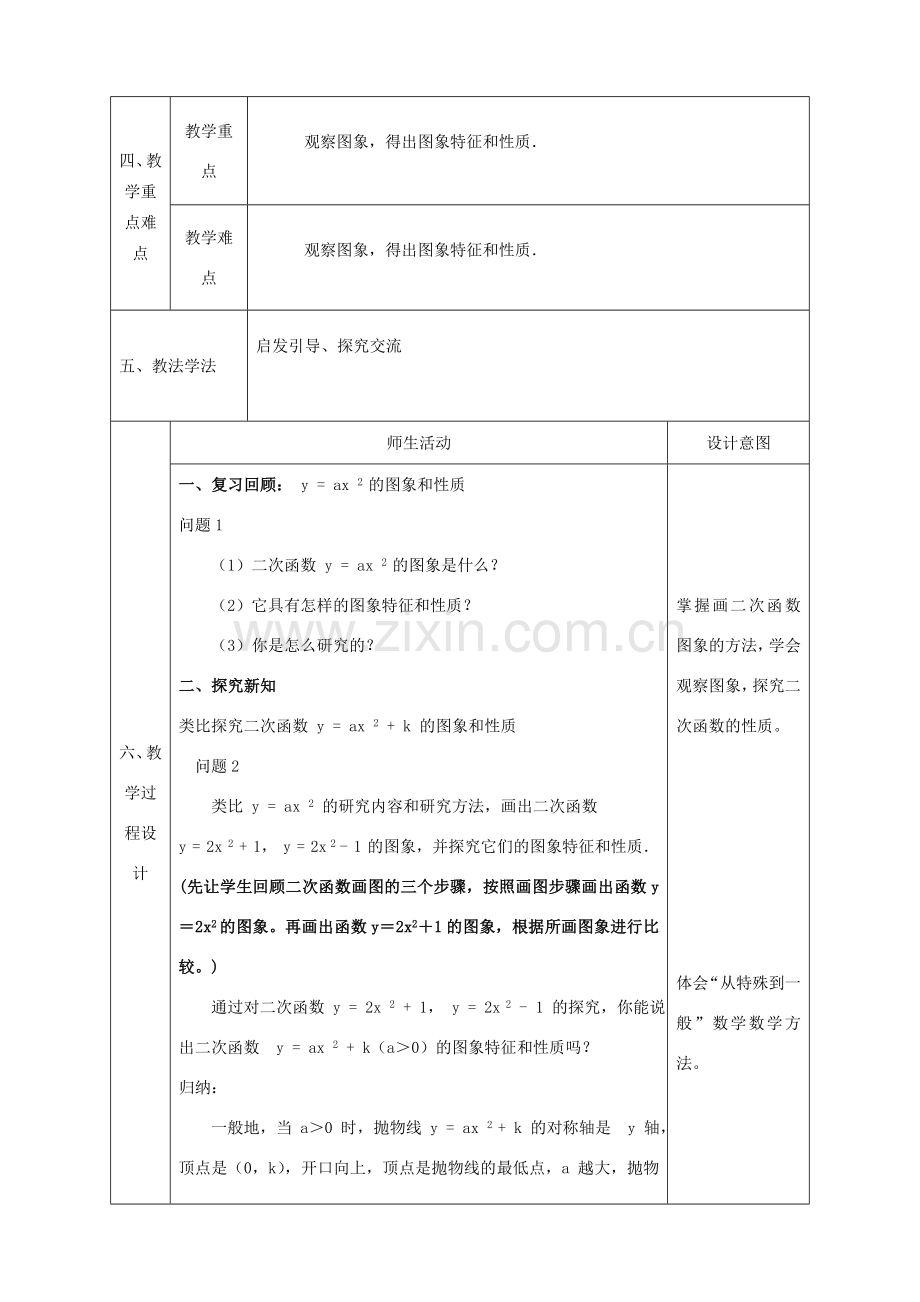 陕西省石泉县九年级数学上册 22.1.3 二次函数的图象和性质教案3 （新版）新人教版-（新版）新人教版初中九年级上册数学教案.doc_第2页