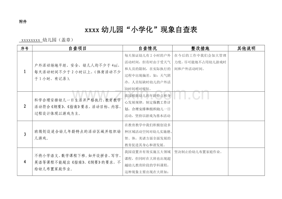 幼儿园“小学化”现象自查表.doc_第1页