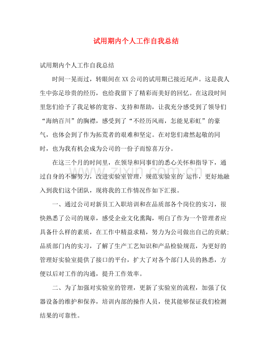 试用期内个人工作自我总结 .docx_第1页