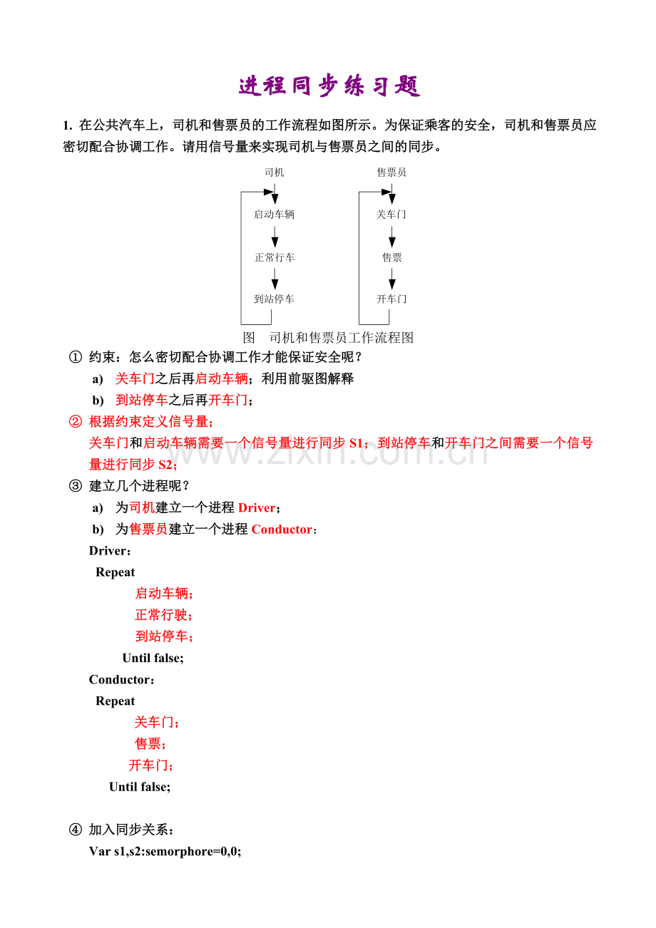 进程同步典型例题(操作系统).doc_第1页