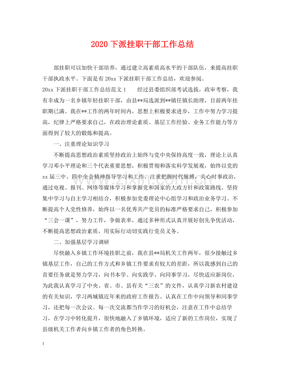 下派挂职干部工作总结.docx_第1页