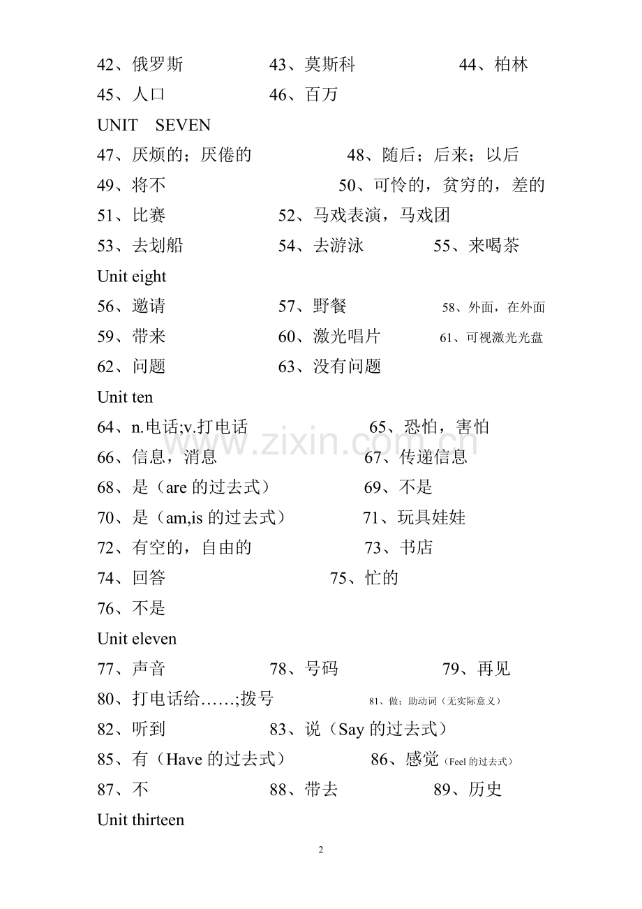 小学六年级上册英语生词(中译英).doc_第2页