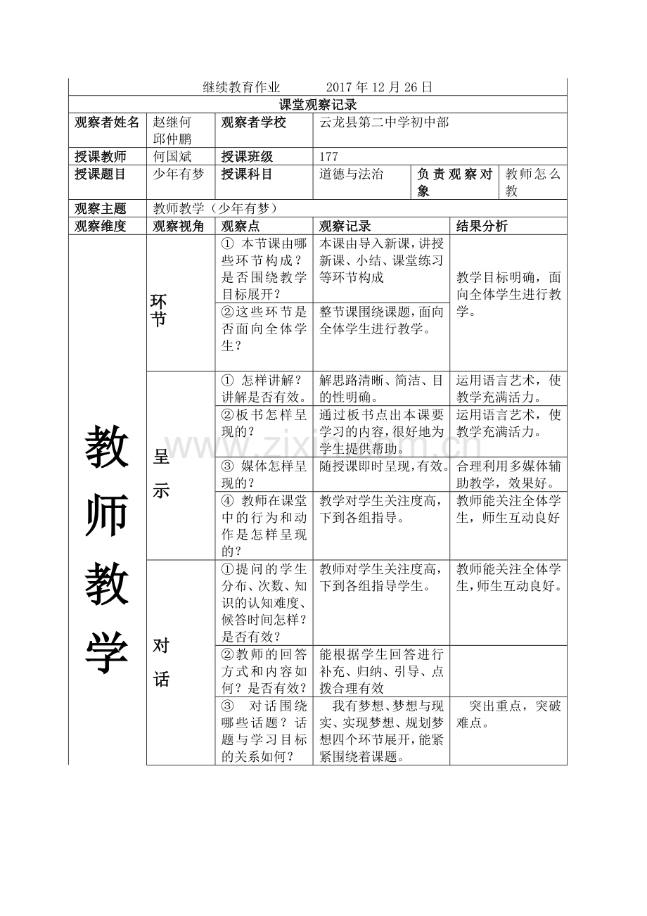 课堂观察记录作业 (1).doc_第1页