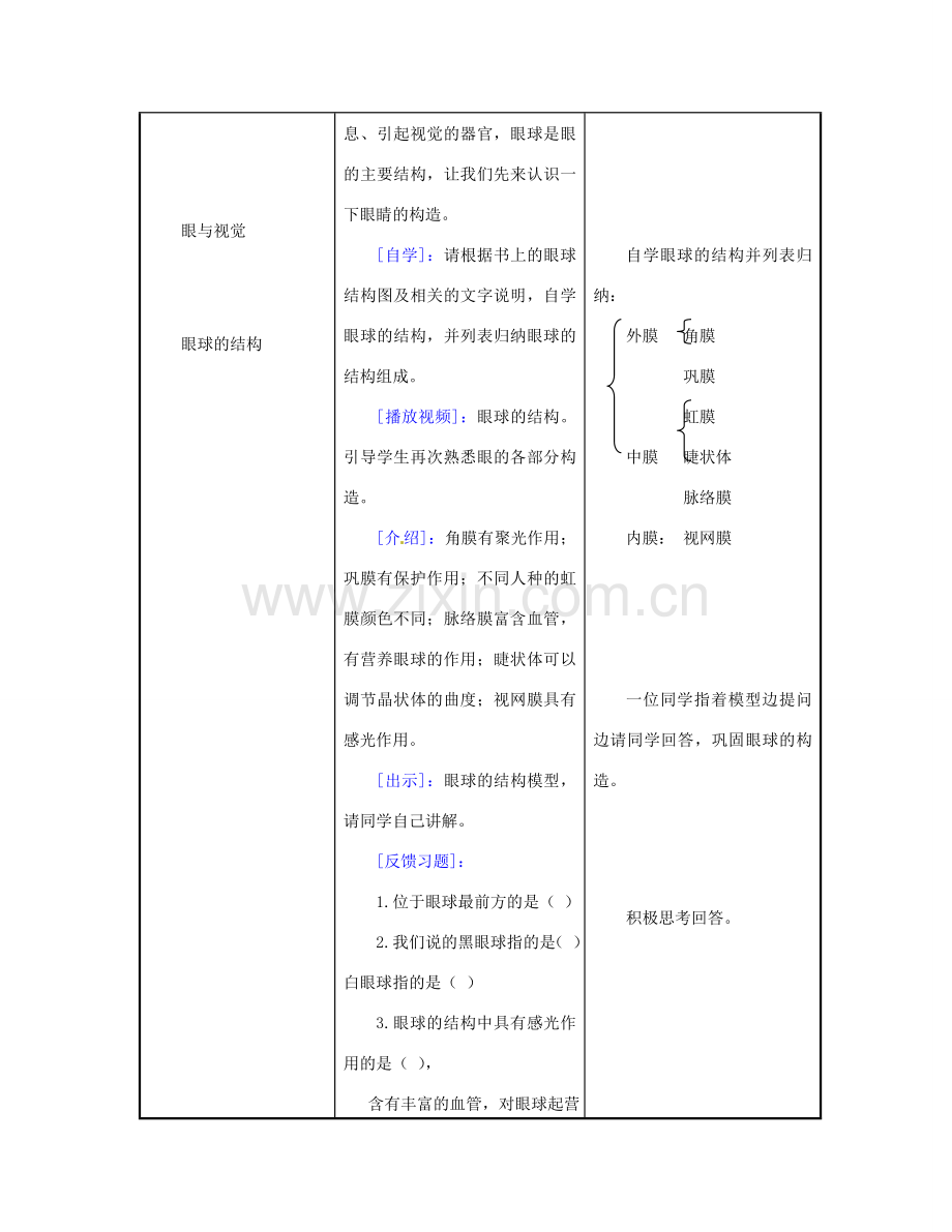 江苏省东台市唐洋镇中学七年级生物下册《12.3 感知信息》教案 苏教版.doc_第2页