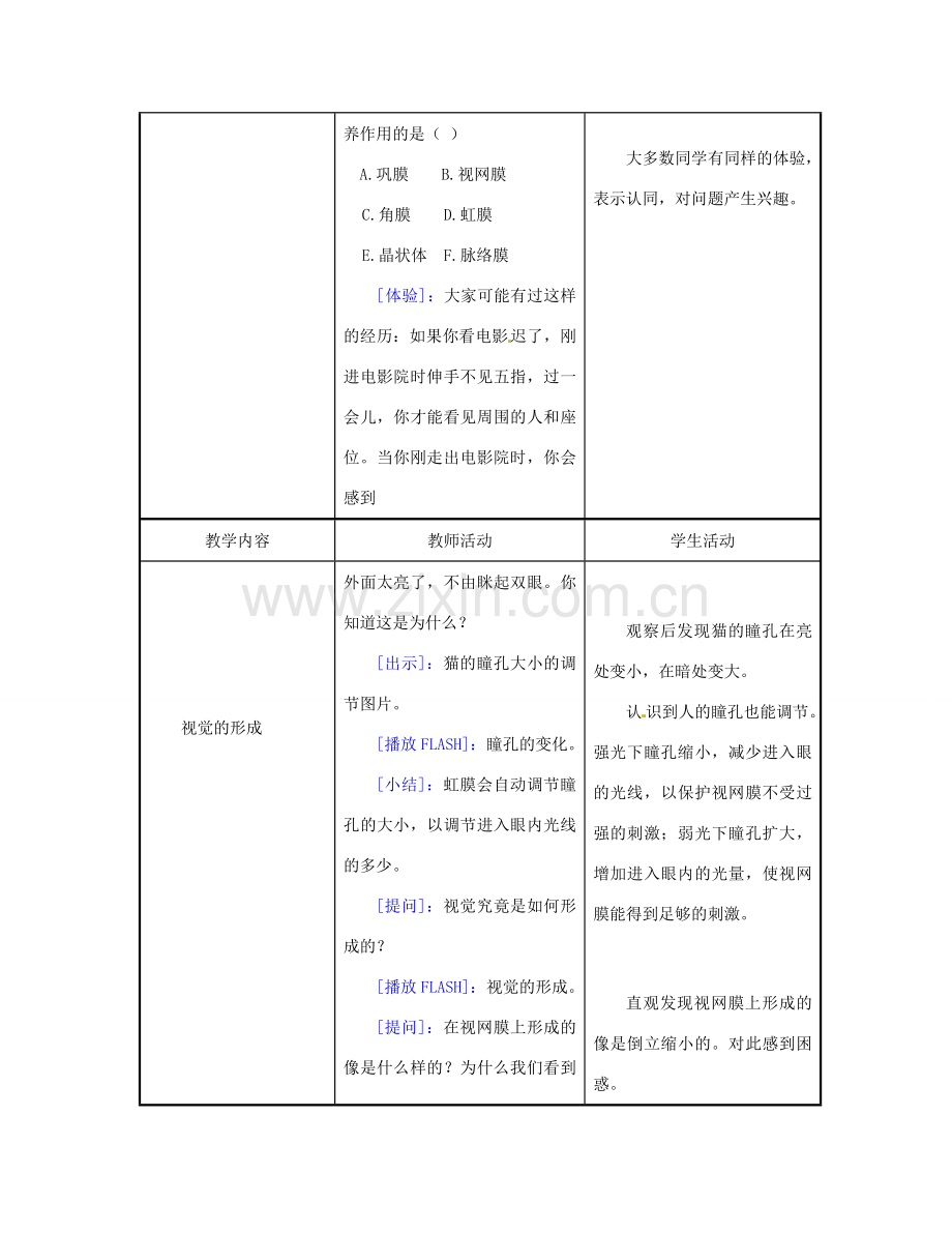 江苏省东台市唐洋镇中学七年级生物下册《12.3 感知信息》教案 苏教版.doc_第3页