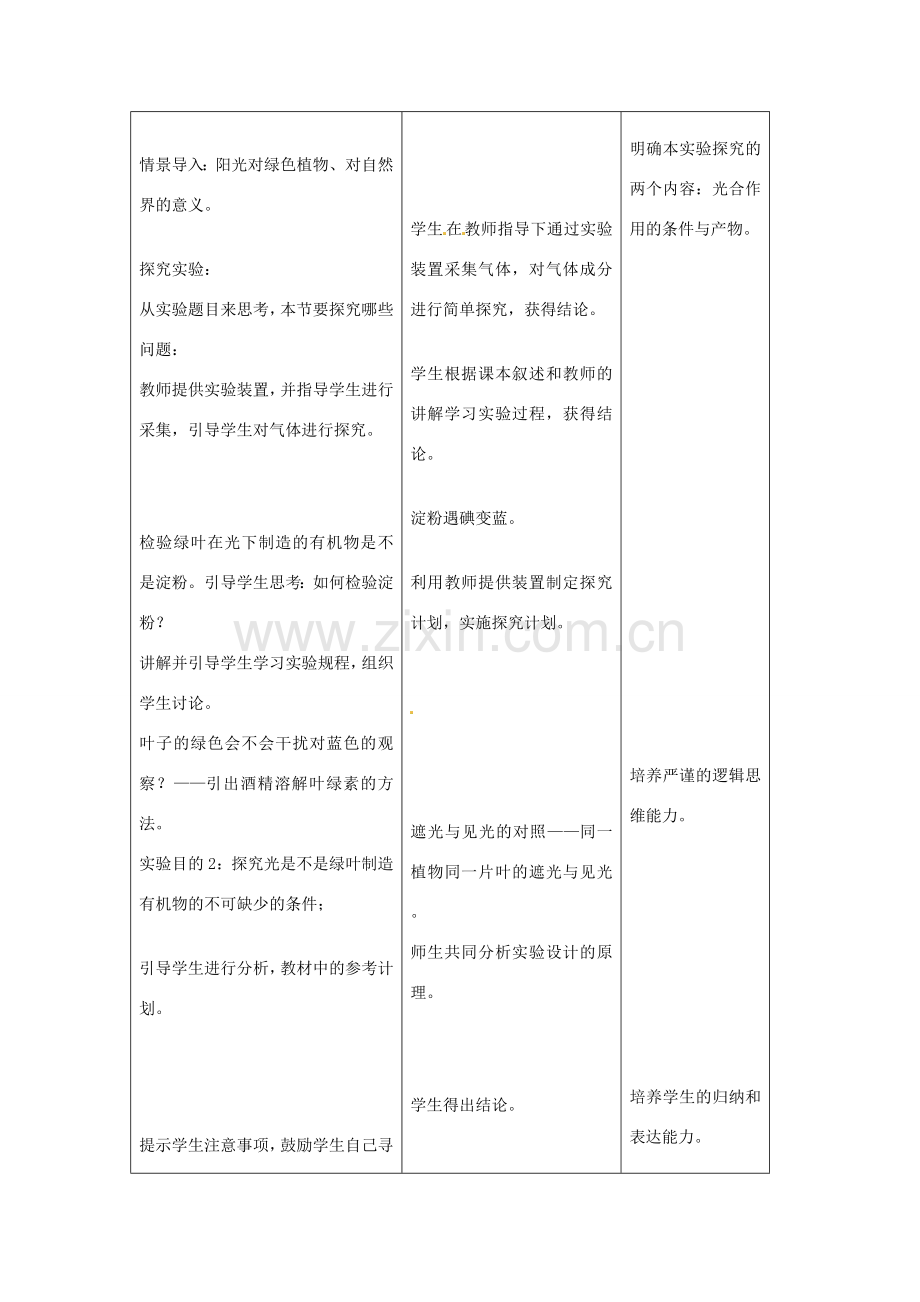 吉林省四平市第十七中学七年级生物上册 绿色植物与生物圈中的碳—氧平衡教案 新人教版.doc_第2页