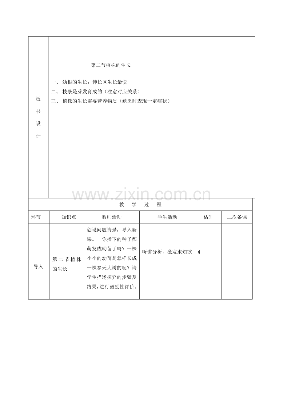 山东省临沭县第三初级中学七年级生物上册 植株的生长教案 新人教版.doc_第2页