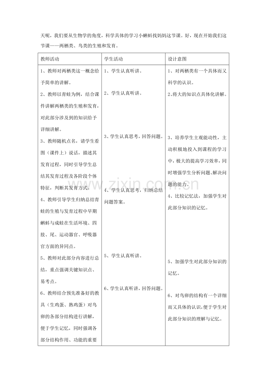 八年级生物下册 第六单元 第一章 第二节 二、两栖类、鸟类的生殖和发育教案 冀少版-人教版初中八年级下册生物教案.doc_第2页