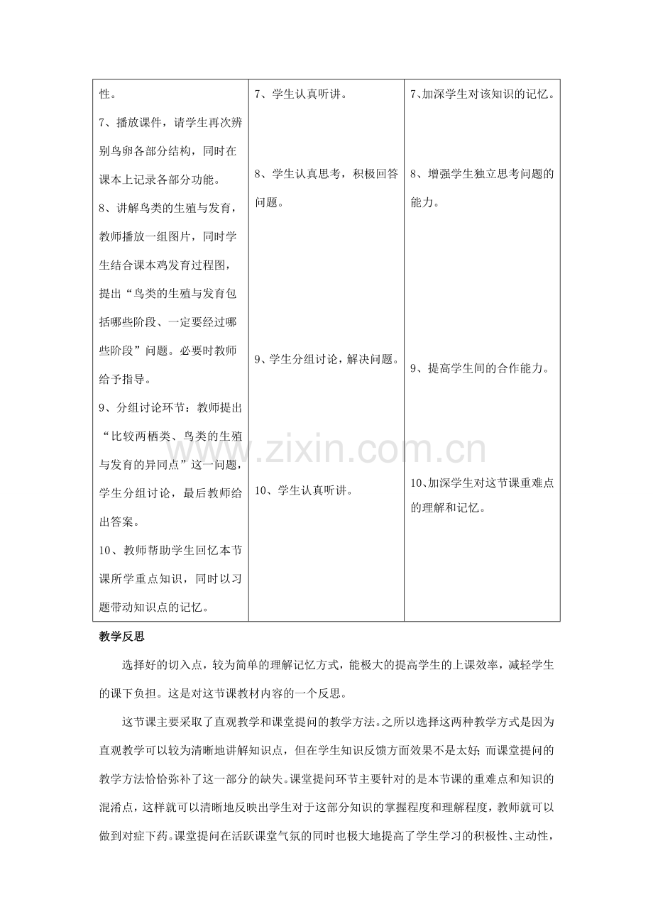 八年级生物下册 第六单元 第一章 第二节 二、两栖类、鸟类的生殖和发育教案 冀少版-人教版初中八年级下册生物教案.doc_第3页