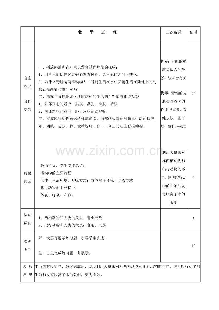 八年级生物上册 5.1.5 两栖动物和爬行动物教案2 （新版）新人教版-（新版）新人教版初中八年级上册生物教案.doc_第2页