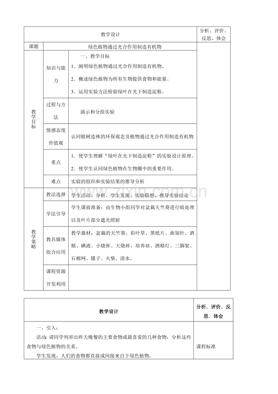 新人教版七年级生物上册绿色植物通过光合作用制造有机物(1).doc_第1页