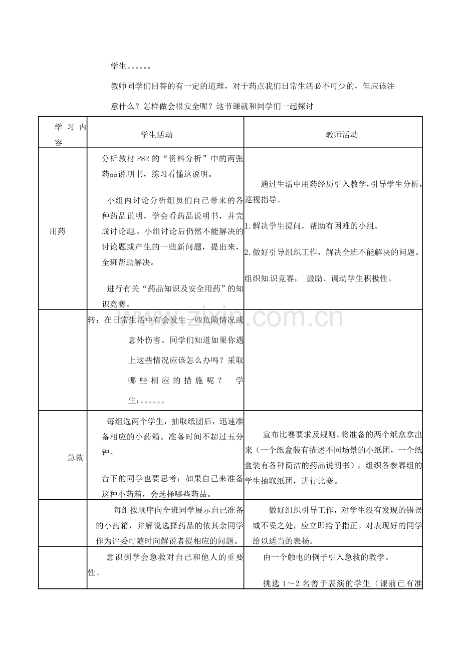 山东省肥城市湖屯镇初级中学八年级生物《用药和急救》教案 人教新课标版 .doc_第2页